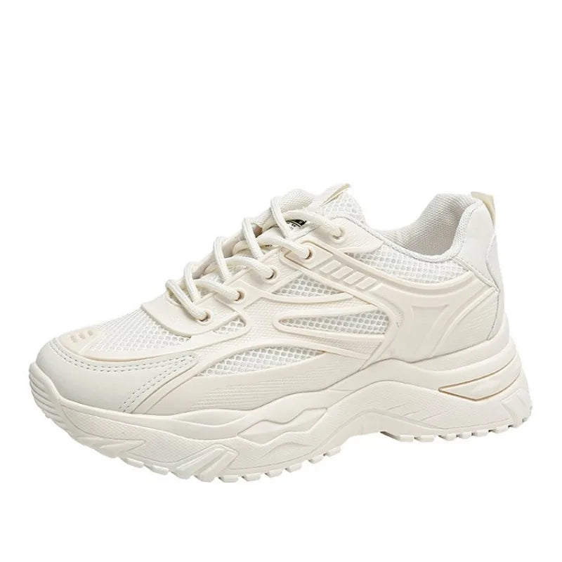 White Sneakers Women 2024 New Leather Chunky Sneakers Women's Sports Shoes Thick Tennis Vulcanized Shoes Basket Platform Shoes