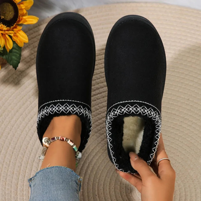 Snow Boots Women Winter New Cashmere Warm Thick Soles Without Heel-covered Hair Half Slipper Cotton Shoes Cashmere Warm Boots