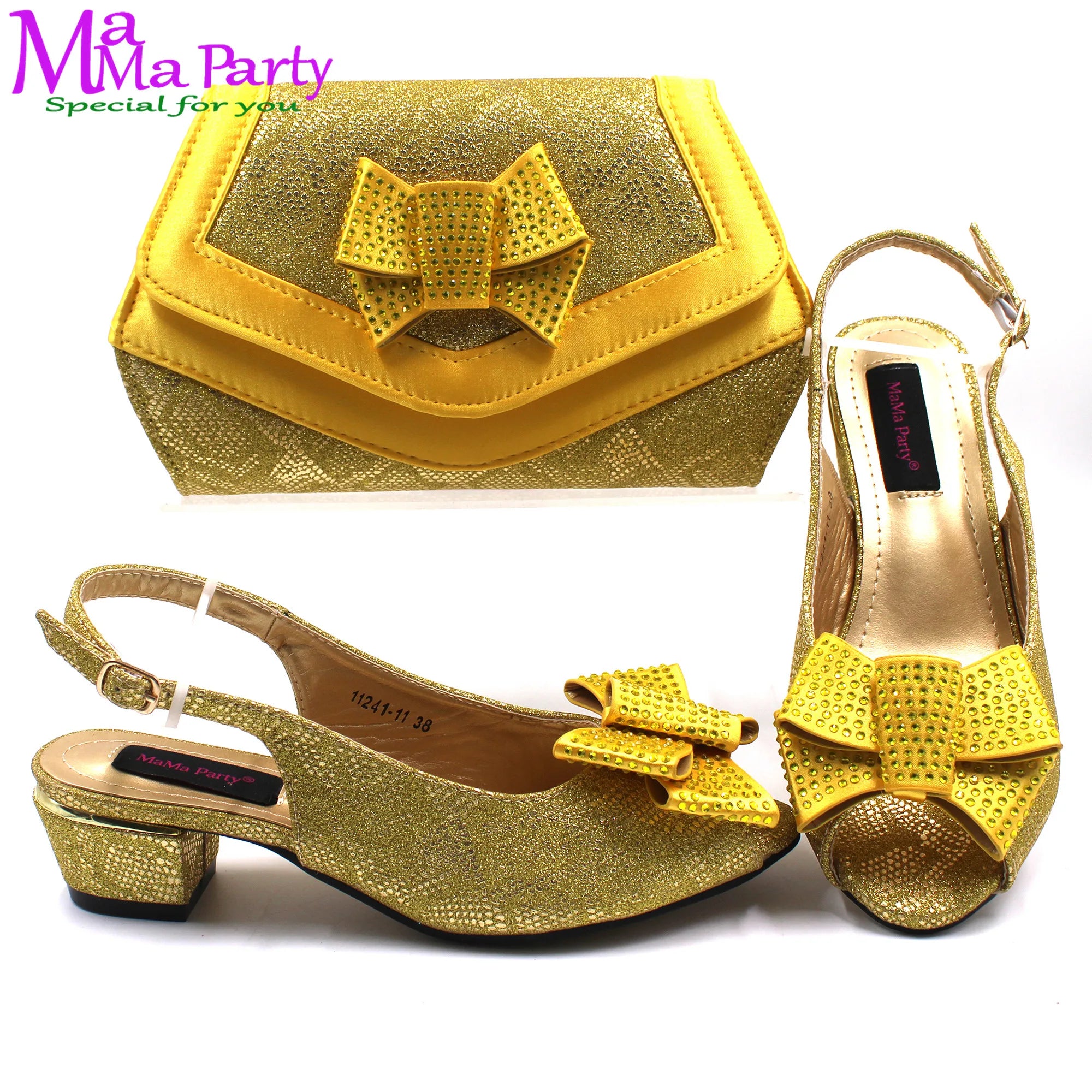 2024 Neutral Style Italian Women Design Shoes Matching Bag in Golden Color High Quality Mature Sandals for Wedding Dress