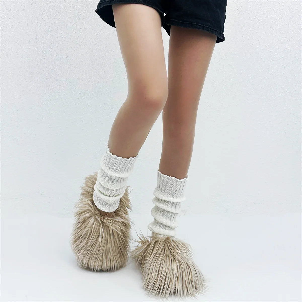 Luxury Fur Slippers Women's Round Toe Fur Slippers Women's Shoes Women's Thick Sole Half Slippers