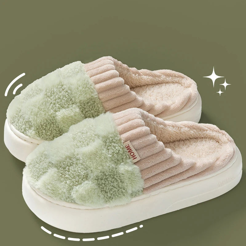 Comwarm Warm Plush House Slippers For Women Indoor Non-slip Couple Cozy Soft Sole Fluffy Slides Winter Fuzzy Lined Cotton Shoes