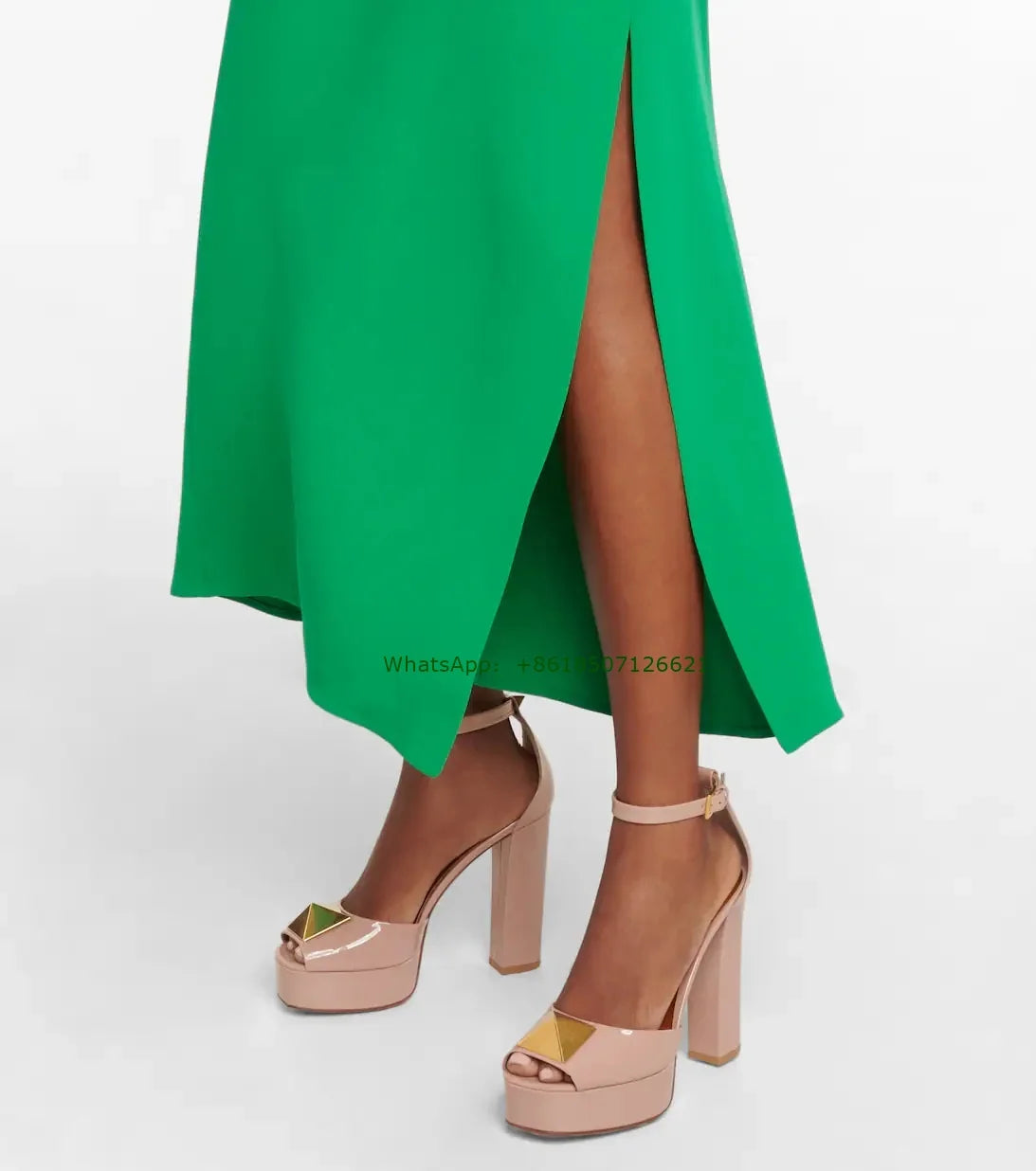 New Square Toe Satin Rivets Chunky Heel Sandals Thick Bottom Peep Toe Patent Leather High Heels For Women