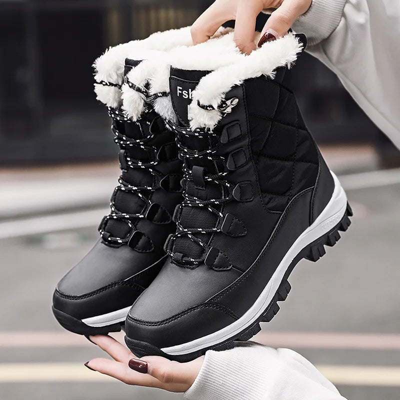 Winter Women's Snow Boots High Top Plus Velvet Women's Cotton Shoes Outdoor Warm Casual Shoes Comfortable Non-slip Hiking Boots