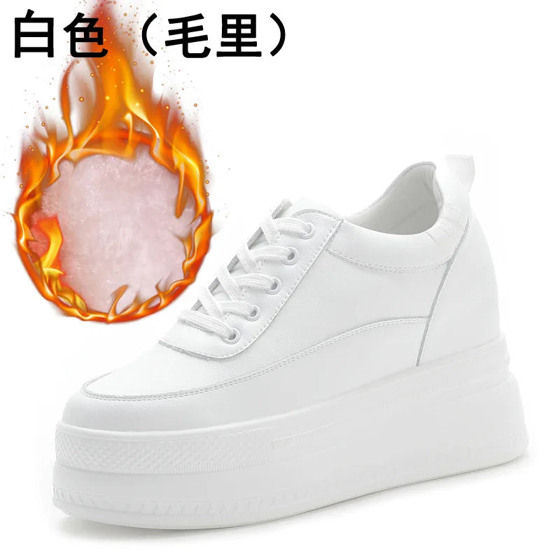 Genuine Leather Women Platform Air Mesh Hollow Sneakers Spring Casual Vulcanized Wedge Shoes Ladies Thick Bottom Court Sneakers