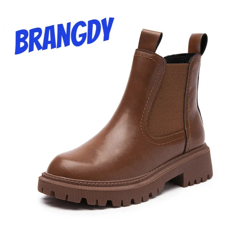 BRANGDY 2024 Women's Chelsea Boots pu Leather New Autumn Winter Fashion Women's Ankle Boots Retro Marton Boots Ladies WHSLE MTO
