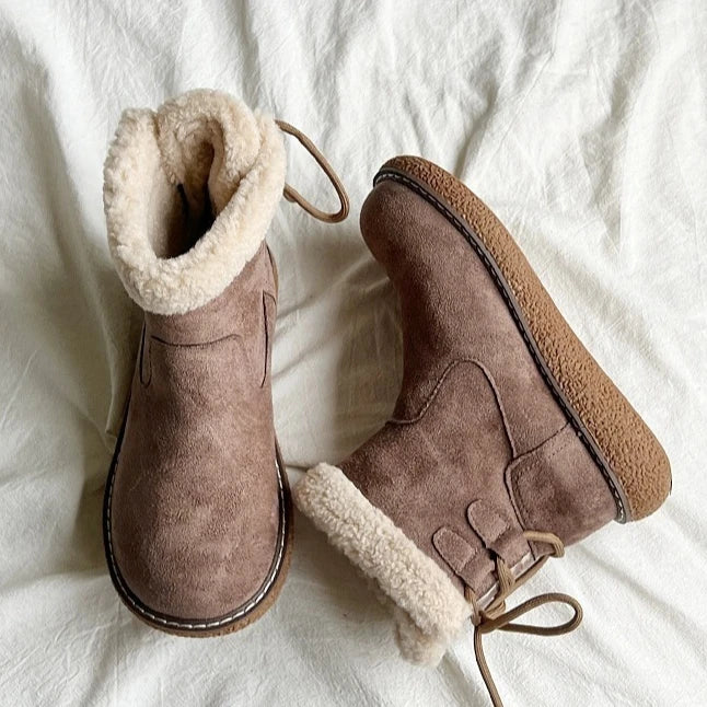 Flats Platform Snow Boots Woman Ankle Suede Warm Cozy Casual Shoes Women 2024 Trend Winter Short Plush Goth Zapatillas Female