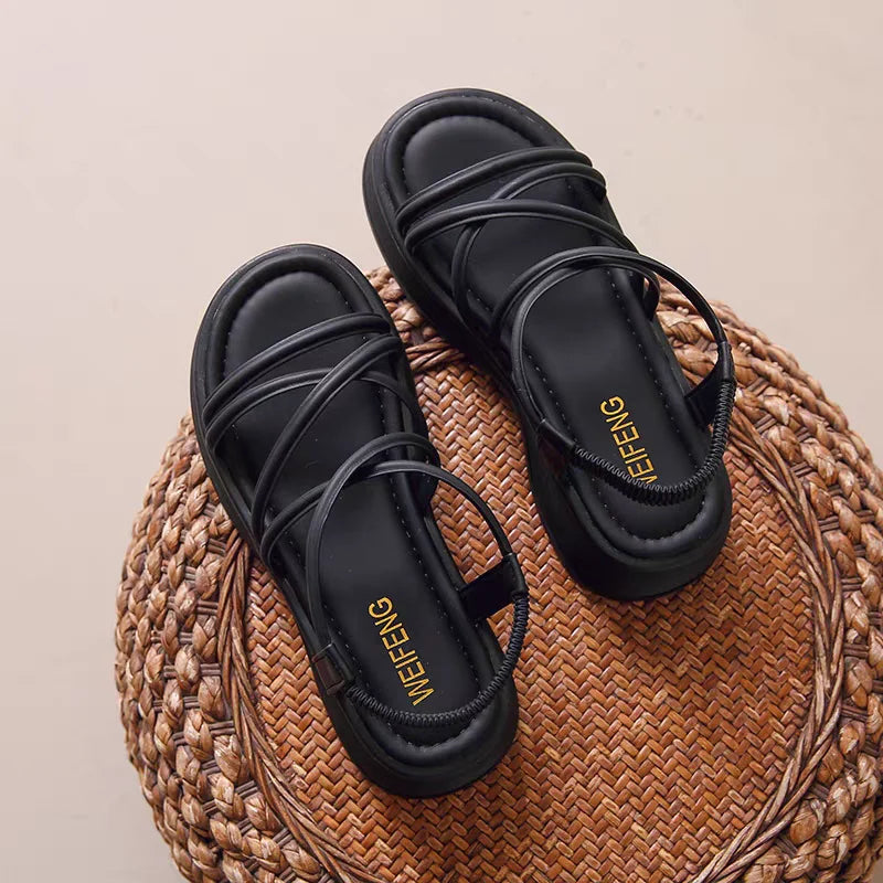 Fashion Platform Sandals Women Summer Wedge Heeled Sandals Woman Ankle Straps Thick Bottom Female Elastic Band Gladiator Sandals