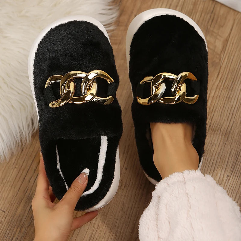 Girl Ladies Rhinestone Slippers Thick Platform House Fur Slides Women Cute Cat Slippers Push Home Shoes Memory Foam Flurry Slide