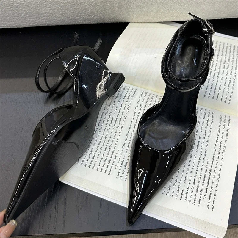 Eilyken Fashion Pointed Toe Wedges Heels Women Pumps Fashion Double Buckle Strap Sandals Wedding Party Mule Shoes