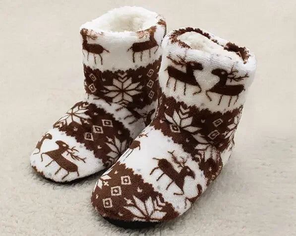 House Fluffy Slipper Womens Winter Warm Christmas Elk Fur Contton Plush Anti Skid Grip Sole Indoor Home Female Room Shoes Boots