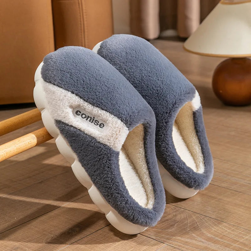 Cotton slippers for men autumn and winter indoor home decor anti slip thick bottom stepping on poop plush warm couple women