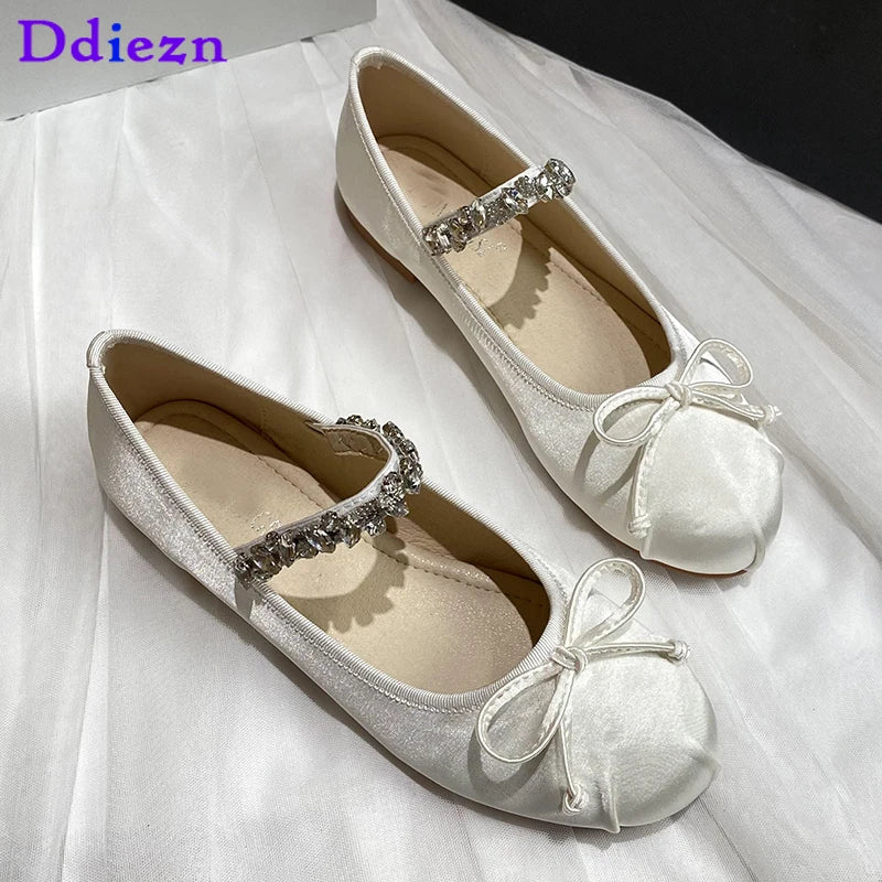 Women Flats Mary Janes 2025 Casual Rhinestones Spring Fashion Female Shoes Ballet Flat Slides Ladies Outside Sandals Footwear