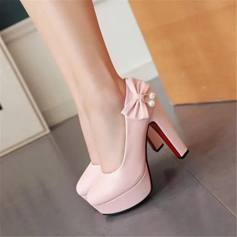 Customized Large Size Pumps Single Shoes 44 45 46 Yards Large Size High Heels with High-heeled Shoes with Butterfly Knot Diamond