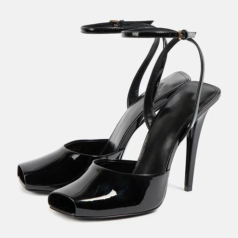 2025 Women's High-heeled Fish Mouth Buckle Sandals with European and American Sexy Fashion Stage Walking Shoes Banquet Shoes