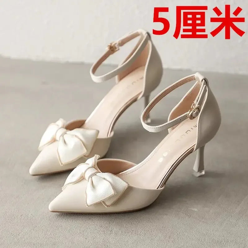 Medium Heel Heels Women's Shoes Trend Pointed Toe Butterfly Stilettos Elegant Dress Weddings Bridal Party White Designer 2024