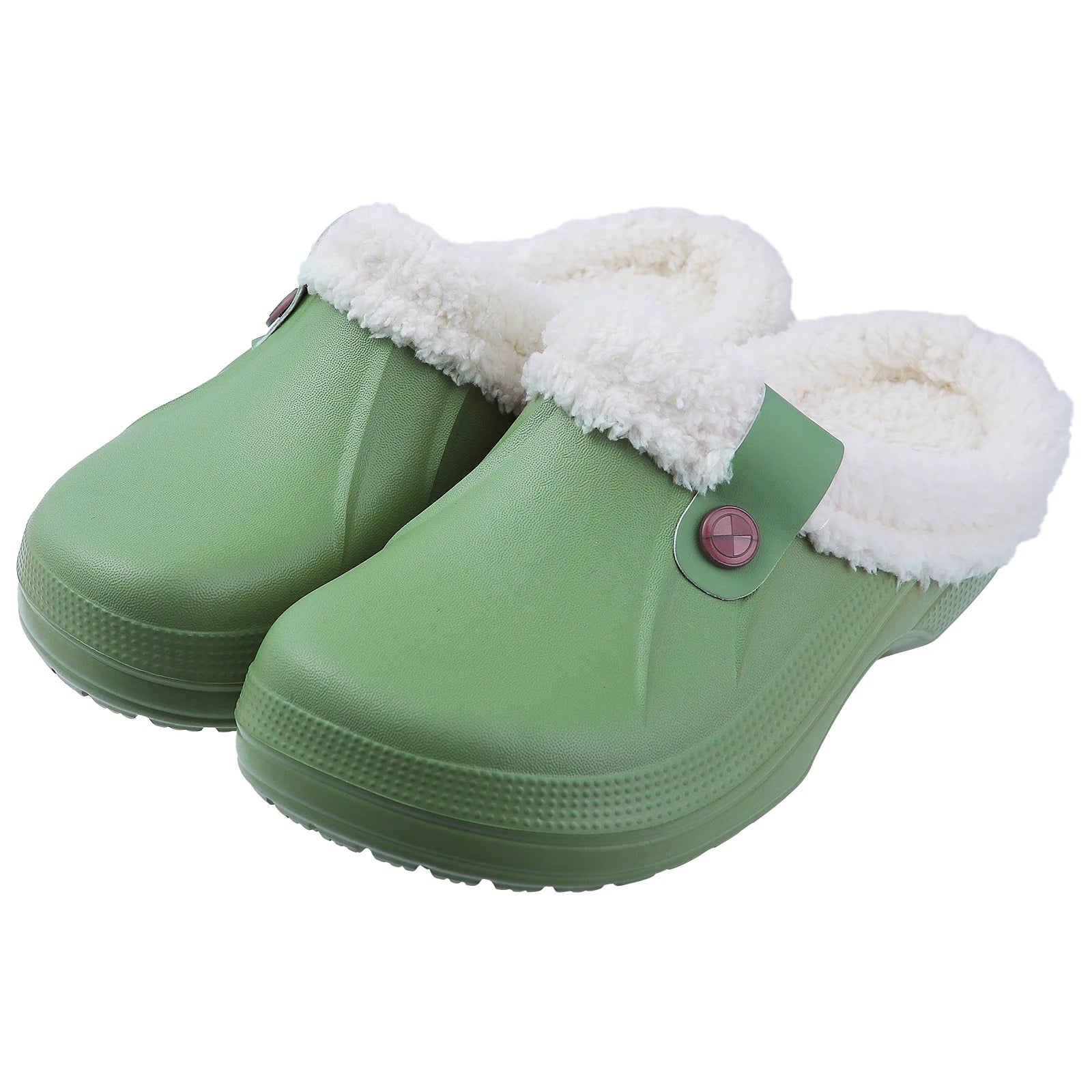 Shevalues New Fur Lined Clogs Women Waterproof Garden Shoes Winter Fluffy Plush House Slippers Couple Non-slip Fuzzy Slippers