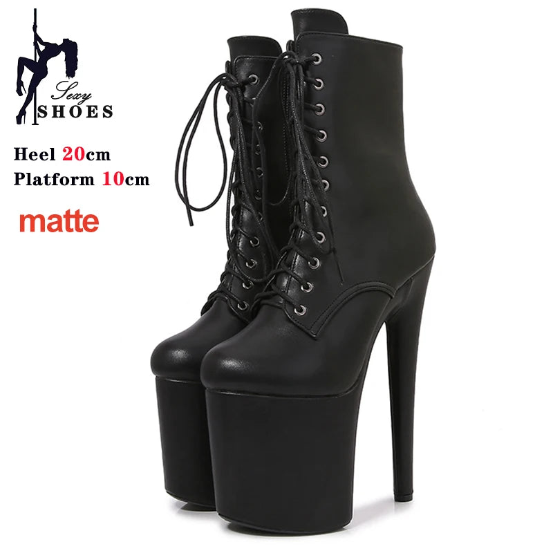 Ultral High Heels 20CM Sexy Black Women Ankle Boots Round Toe Nightclub Catwalk Platform Boots Pole Dance Stripper Party Shoes