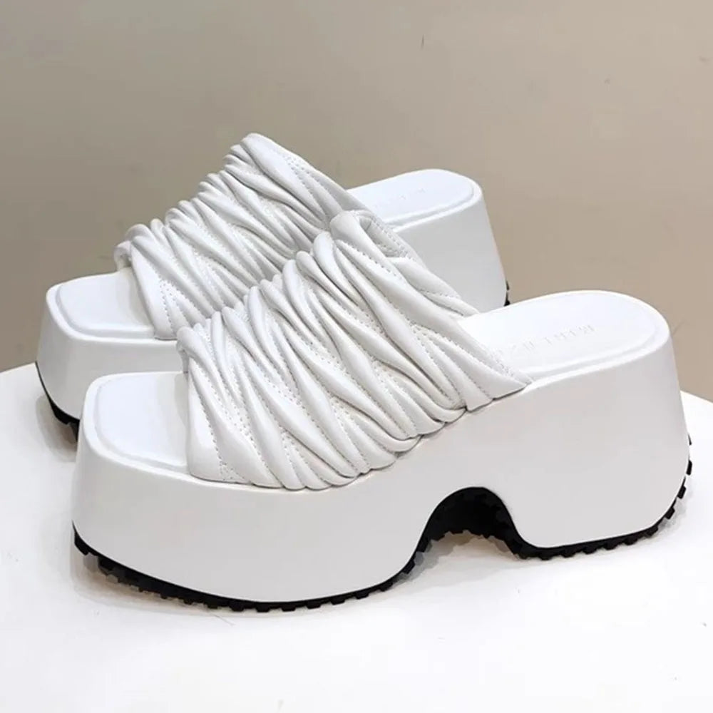 Punk Chunky Heels Mule Shoes Sandals For Women Rivet Platform Slide Sandals Open Toe 2024 Summer Trendy Shoes Street Women Shoes