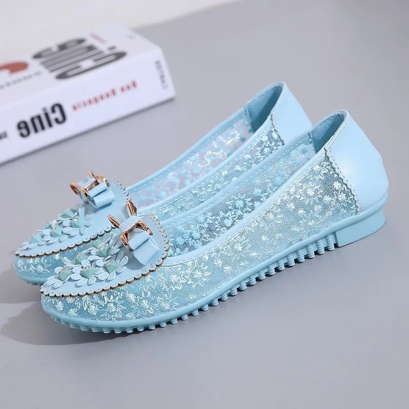 2024 Summer Women Bow Flower Sneakers Breathable Solid Color Comfortable Soft Bottom Non-slip Loafers Shoes for Women