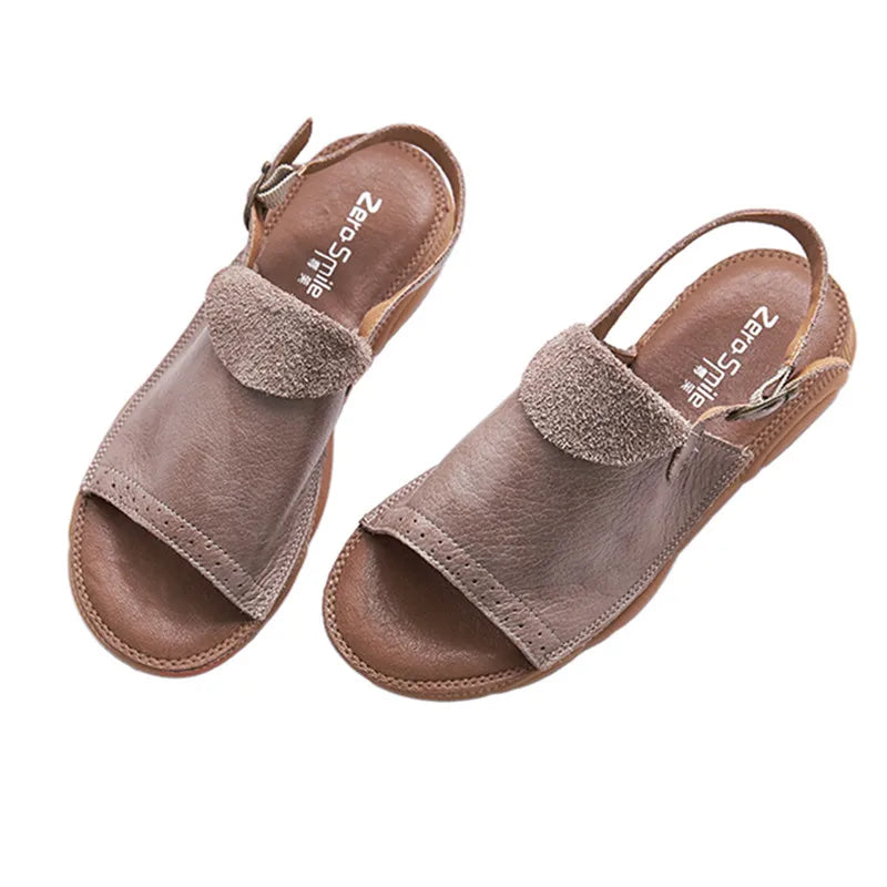 Careaymade-Spring Head layer cowhide shoes,Pure handmade flat Wipe color shoes,Women the retro art mori girl Retro Sandals