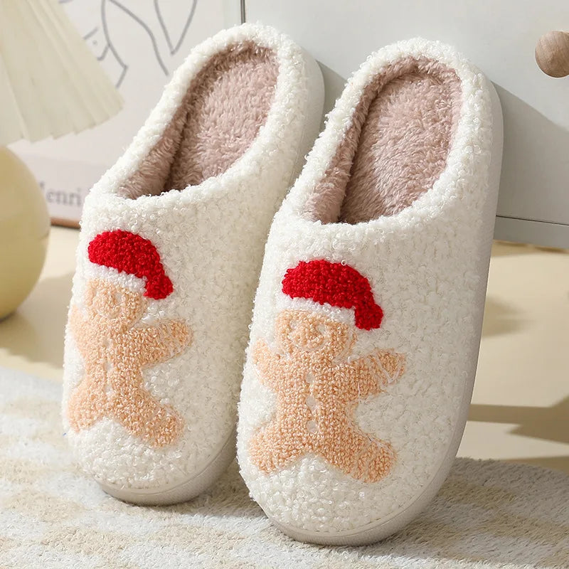 Christmas Comfortable Home Cute Cartoon Santa Claus Slippers Winter Flat Slippers for Men and Women Couples Warm Cotton Slides