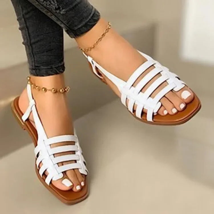 Buckle Strap Women's Sandals Daily Sandals Women Flat with Round Toe Solid Soft Bottom Ladies Shoes