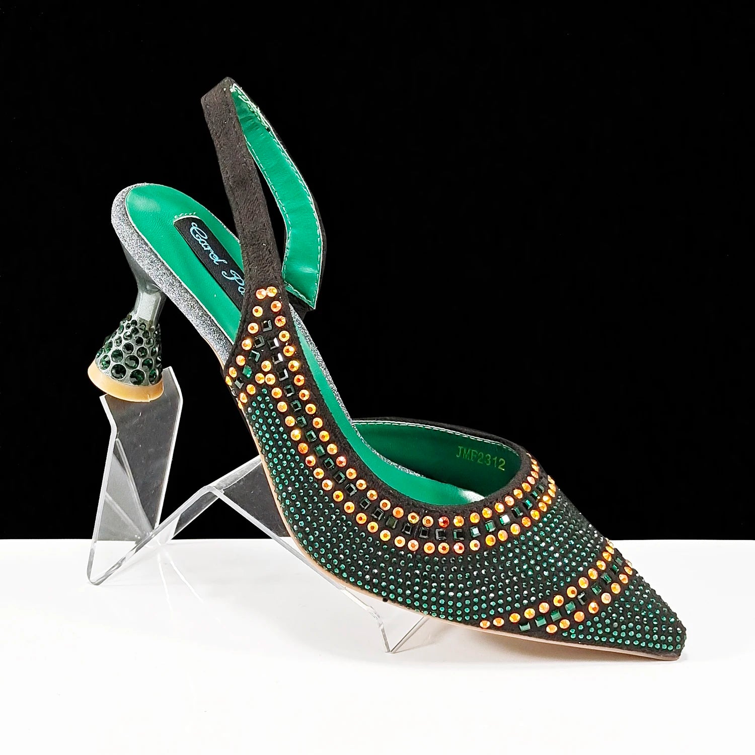 QSGFC 2024 New Designer Specials Italian Women Heels Shoes and Bag Set Royal Green Color Comfortable With Rhinestone for Party