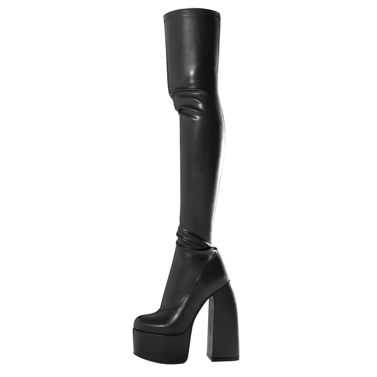 2024 Traf Spring Round Pink Thigh High Heel Platform Patent Leather Y2k Sexy Zipper Green Goth punk Over Knee Boots Promotion