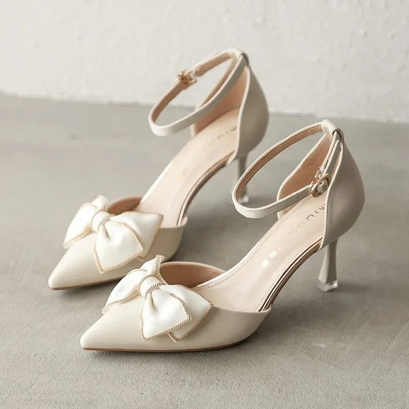Medium Heel Heels Women's Shoes Trend Pointed Toe Butterfly Stilettos Elegant Dress Weddings Bridal Party White Designer 2024