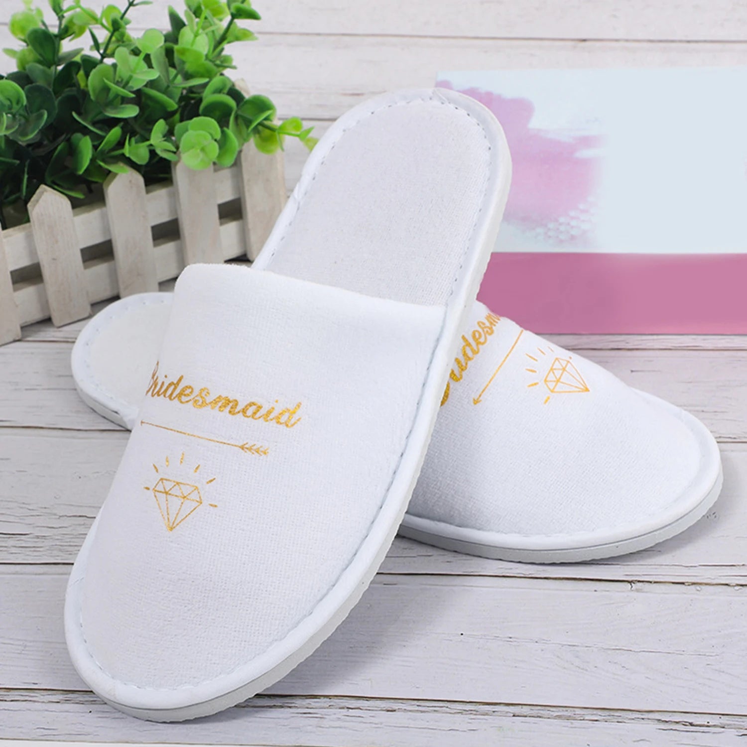 Personalised Wedding Bridal Party Slippers Bride / Bridesmaid Gift rose gold foil gold glitter Open Toes Slipper