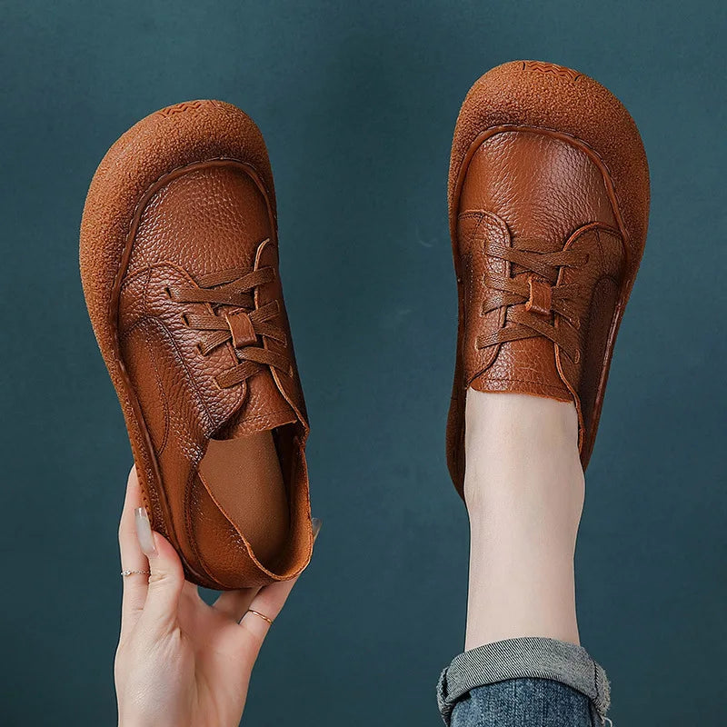 Baskets rétro Oxford pour femmes, chaussures en cuir de vache pour femmes 2025, chaussures de sport vintage à lacets en cuir, mocassins plats souples