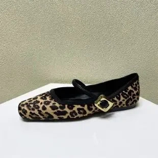 Fashion Women's Flat Shoes Round Toe Leopard Print Casual Shoes Ladies Breathable Slip-on Outdoor Soft Mary Jane Shoes