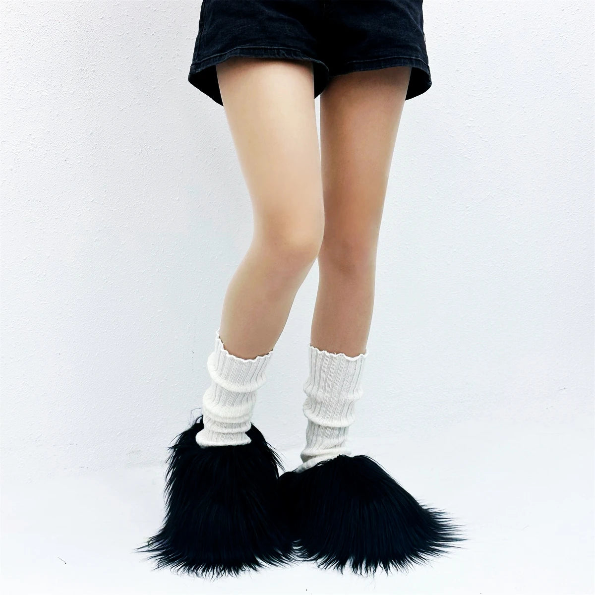 Luxury Fur Slippers Women's Round Toe Fur Slippers Women's Shoes Women's Thick Sole Half Slippers