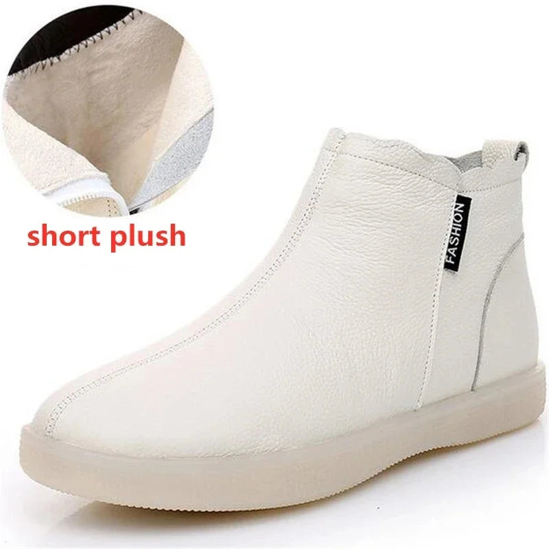 YAERNIGenuine Leather Women's Boots, Warm Plush Warm Leather Women's Ankle Boot for Winter, Women's Flat Shoes, Large Size 43