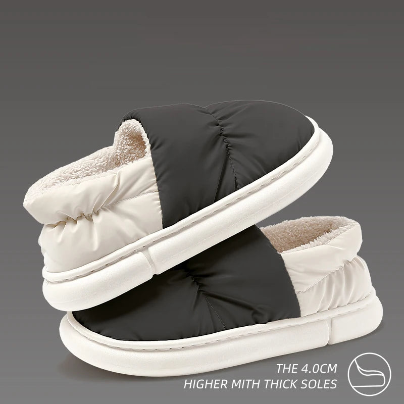 Men's cotton slippers for autumn and winter with a bag heel and warm, waterproof and oversized women's woolen cotton shoes