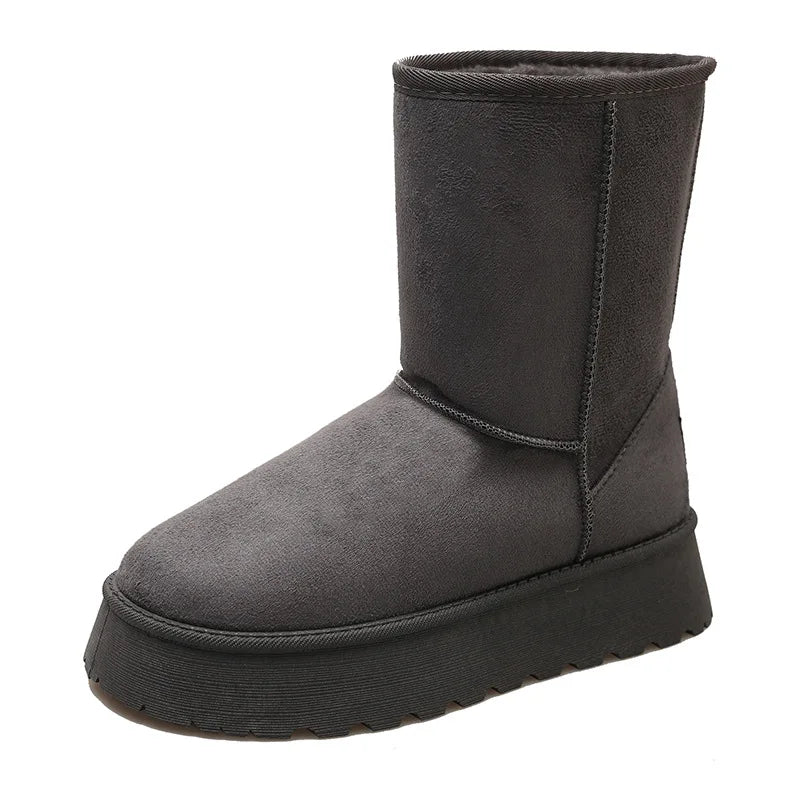 2024 winter new thick-soled and fleece snow boots round head fashion set feet in mid-barrel cotton shoes