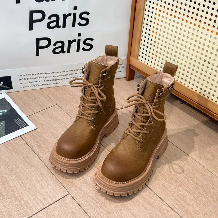 Med Heel Boots Women's Rubber Shoes Rain Flock PU Sewing Hoof Women's Rubber Boots Rain Med PU Flock Sewing Hoof