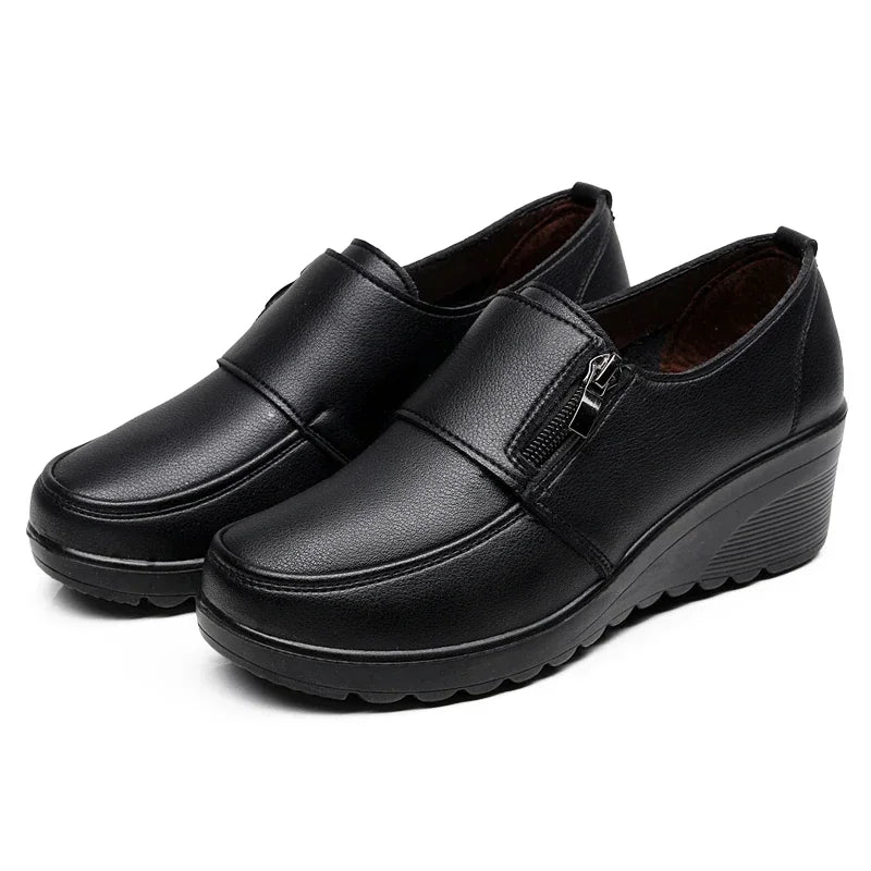 Ngouxm Spring Autumn Women Pumps Wedges Shoes Woman Genuine Leather Casual Shoes Mother High Heels Shoes