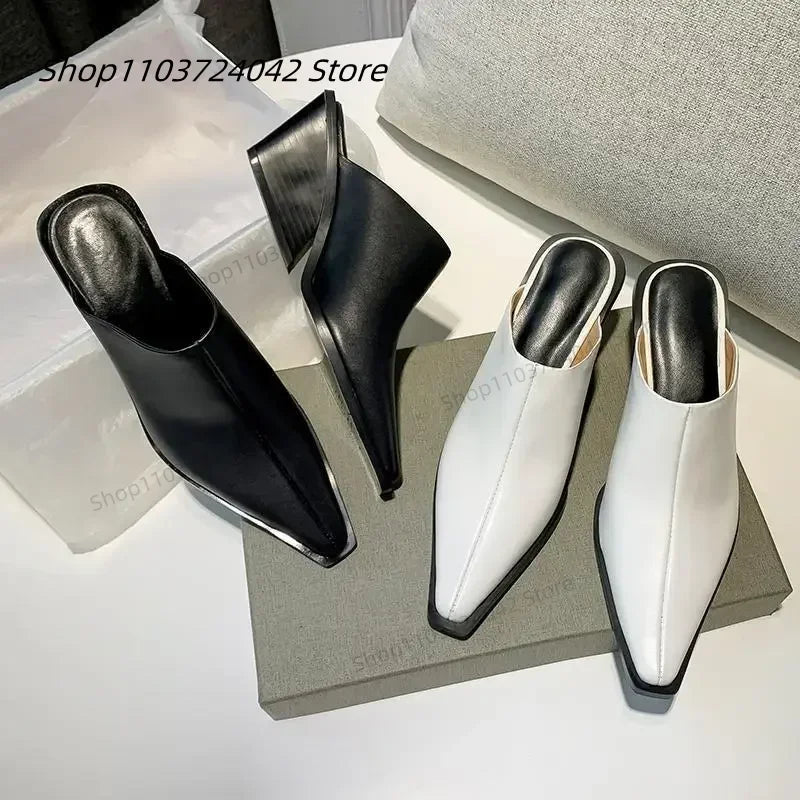 Schuhe Damen Hausschuhe Loafers Luxus Slides Damen Pantoletten mit Zehenkappe Quadratischer Absatz auf Keilabsatz Pantoletten Niedrig 2024 Designer Block