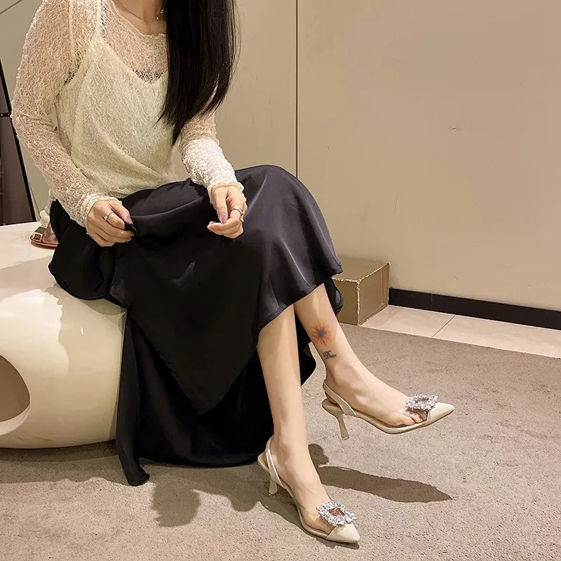 Large Size High Heel Sandal for Women Summer Buckle Strap Clear Shoes Suit Female Beige Big High-heeled Fashion Stiletto