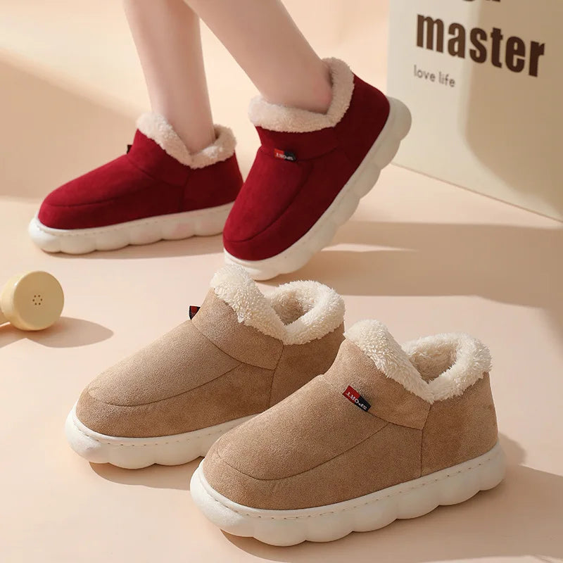 Comwarm Winter Fur Shoes Women Warm Men Shoes Outdoor Plush Shoes Indoor House Shoes Antiskid Platform Fuzzy Shoes Fur Boots
