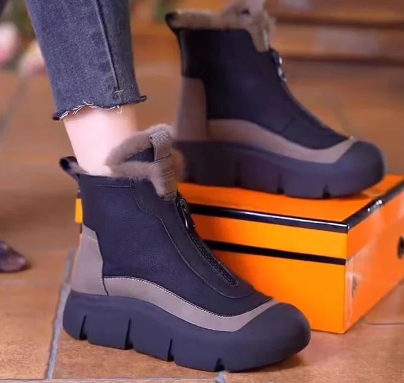 Chaussures de haute qualité pour femmes, chaussures vulcanisées à lacets de couleur assortie, baskets chaudes d'hiver pour l'extérieur, chaussures décontractées hautes pour dames유화