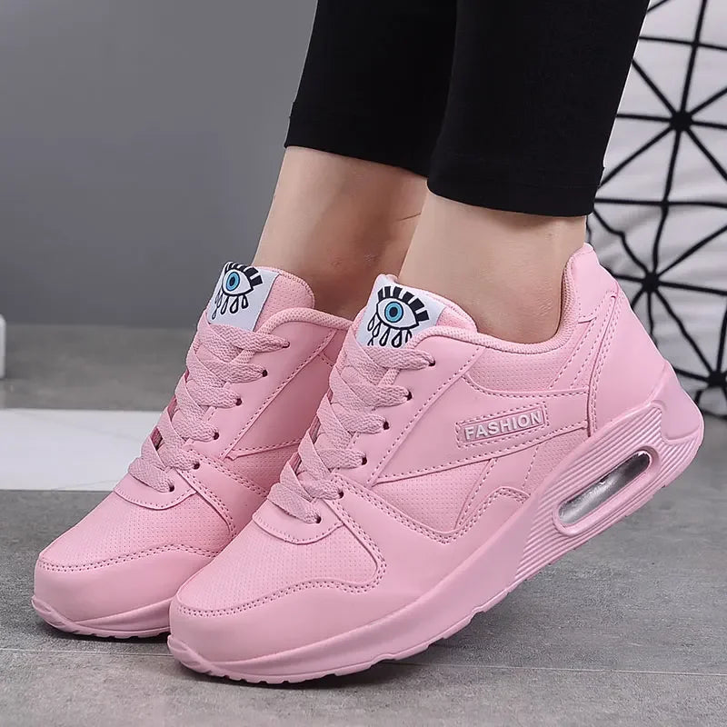 Women Fashion Sneakers Air Cushion Sports Shoes Pu Leather Blue Shoes White Pink Outdoor Walking Jogging Shoes Female Trainers