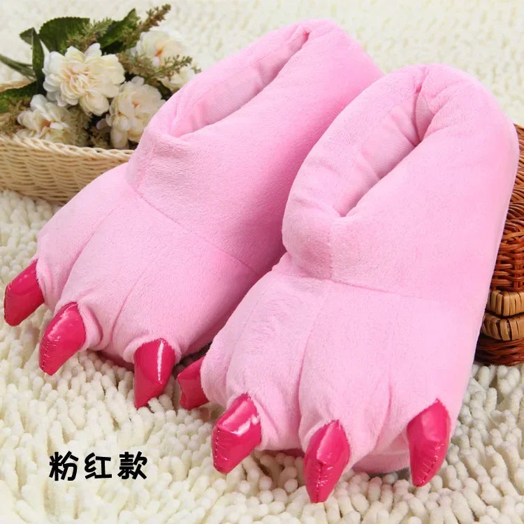 Cute Plush Toy Slippers Winter Animal Pajamas Stitch Tiger Dinosaur Paw Cartoon Warm Home Slippers Women Winter