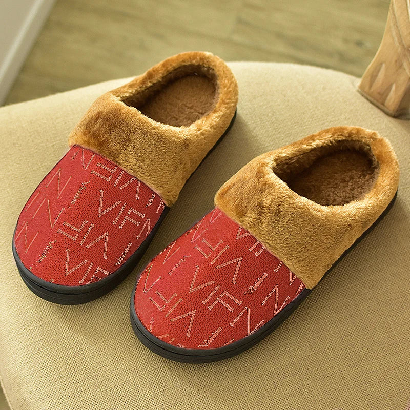 Cotton slippers for winter warmth soft and thick soled indoor home couple men and women PU leather cotton shoes