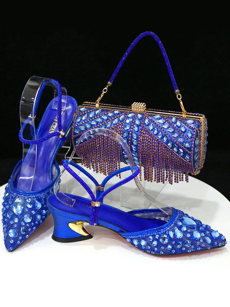 Fashion Gold Color Slippers Nigerian Party Italian Design Ladies Shoes and Bag Set Decorated With Rhinestone and Metal