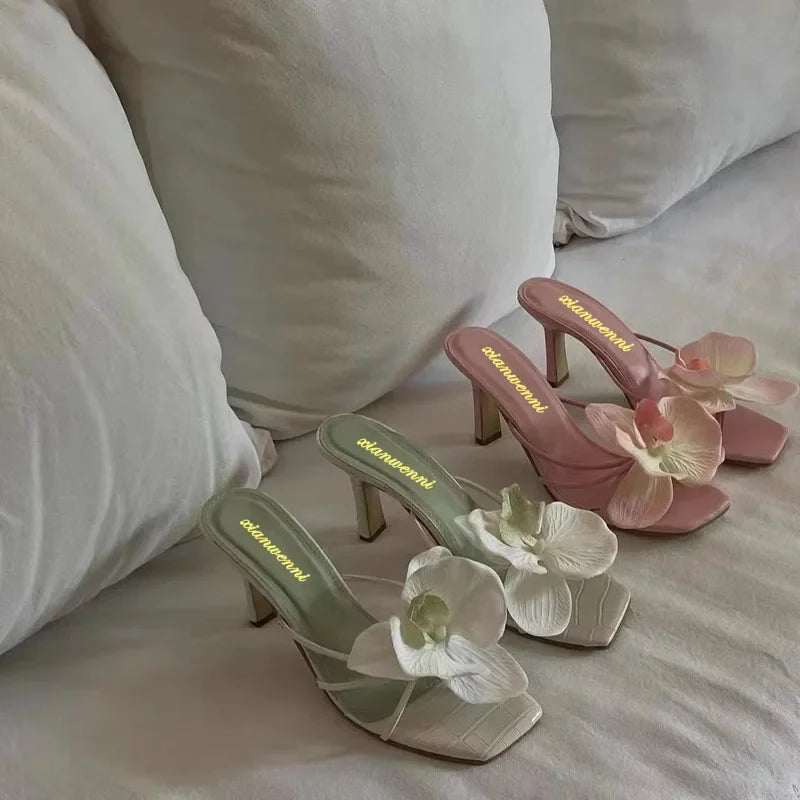 Spring and Autumn New Luxury Women's High Heels Sandals Elegant Style Flower Toe High Heels Slippers Casual Summer Women's Shoes