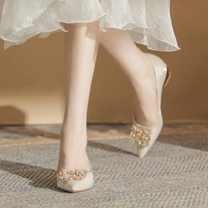 Flat Shoes Bridal Shoes Square Buckle Rhinestone Low Heeled Single Shoes high heels