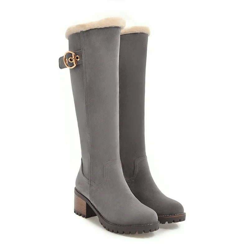 Women's Winter Warm Long Boots 2022 New Fashion Flock Knee-High Boots Exquisit College Style Plush Thick Soled Zip Female Shoes