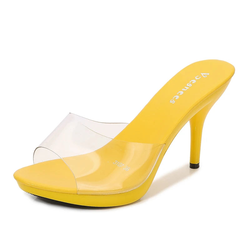 2021 New Transparent Crystal Slippers Outdoor Beach Summer Sandal Walk Show High Heels Sexy Party Dress Women Shoes Eight Colors